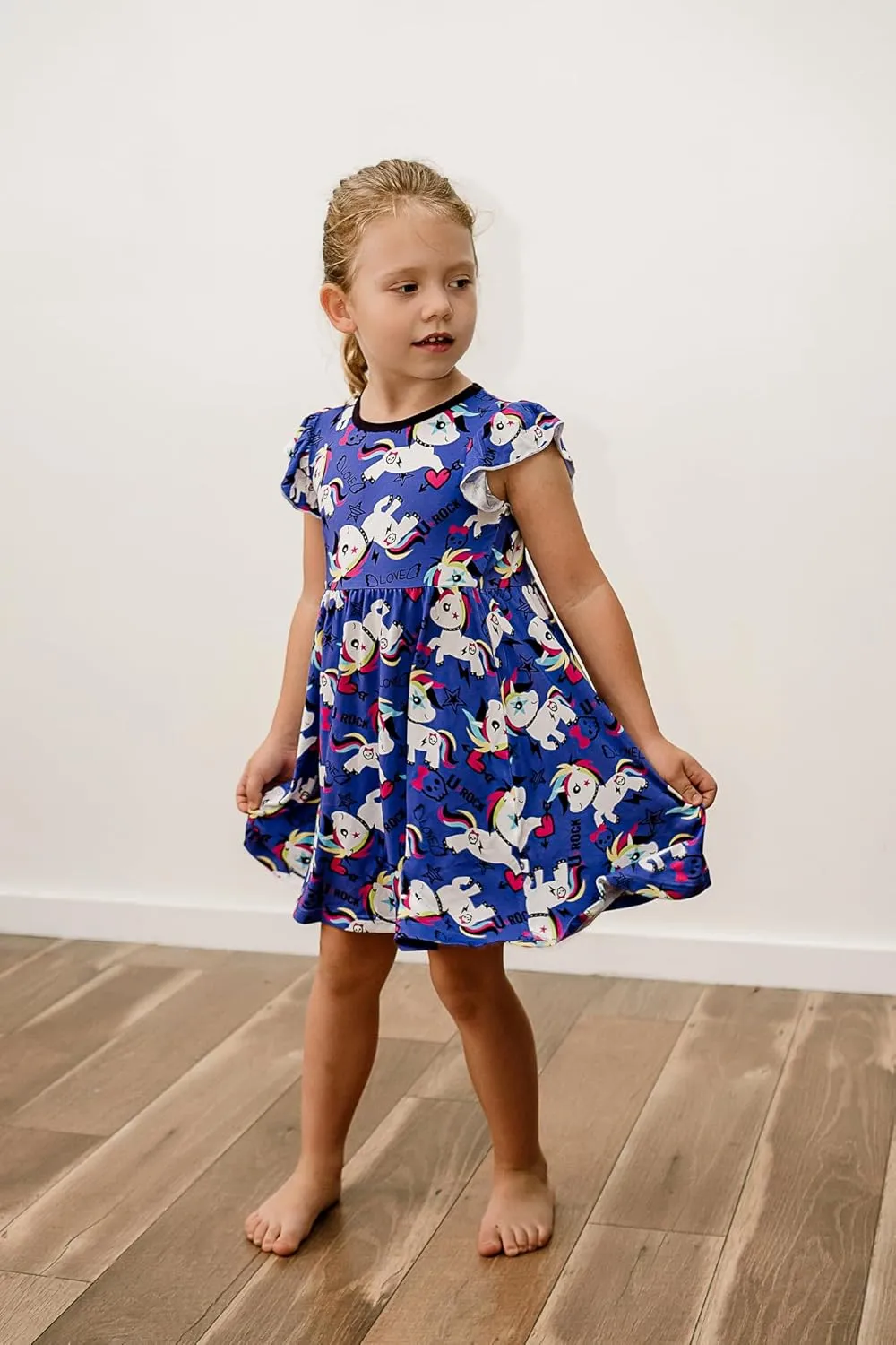 Girls Viscose from Bamboo Twirl Dress, Flutter Sleeve,