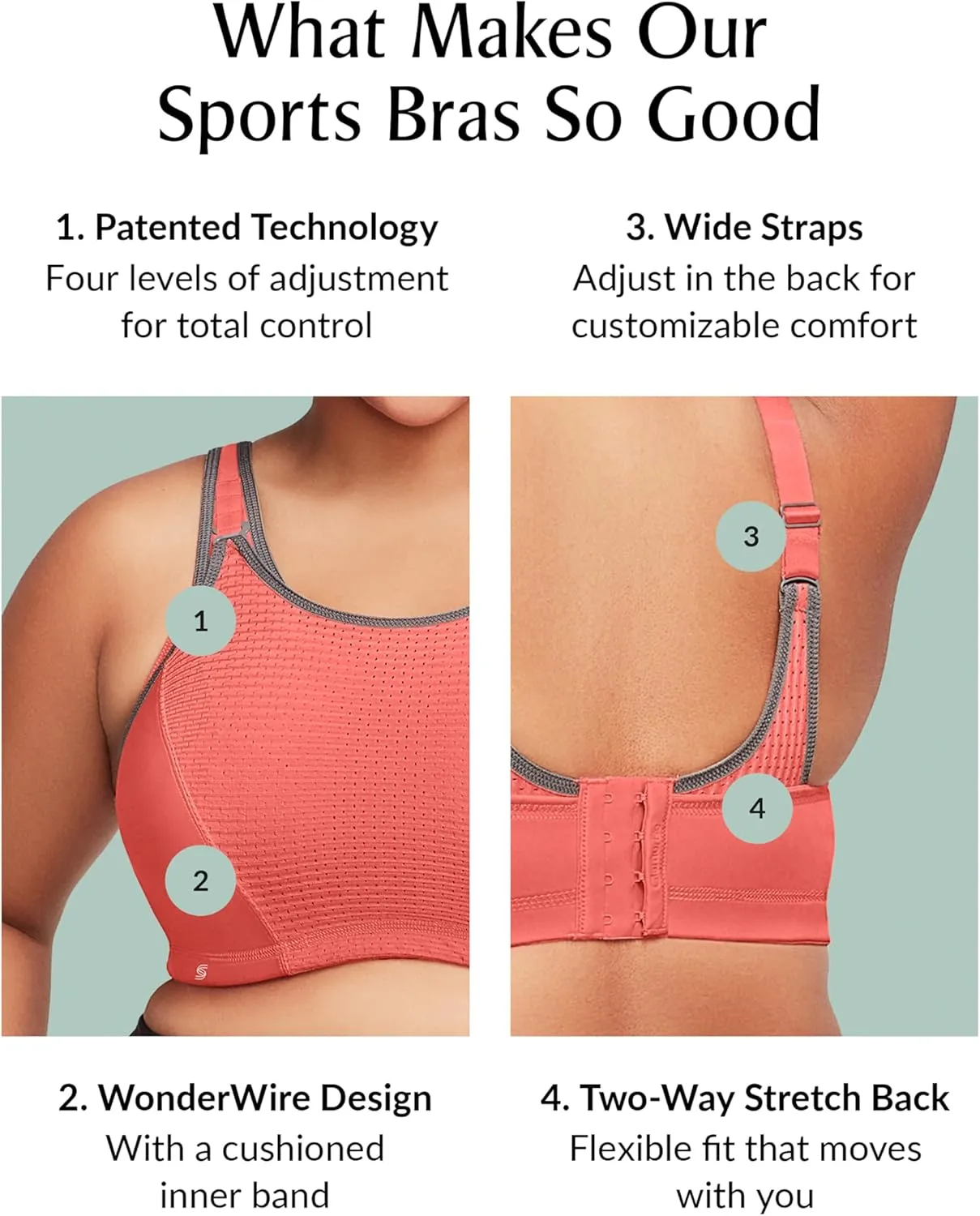 Glamorise Women's Full Figure Elite Performance Adjustable Wonderwire Sport Bra #9167