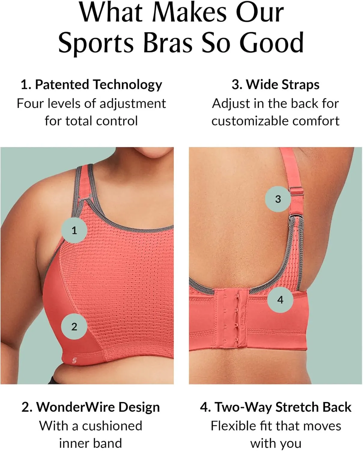 Glamorise Women's Full Figure Elite Performance Adjustable Wonderwire Sport Bra #9167