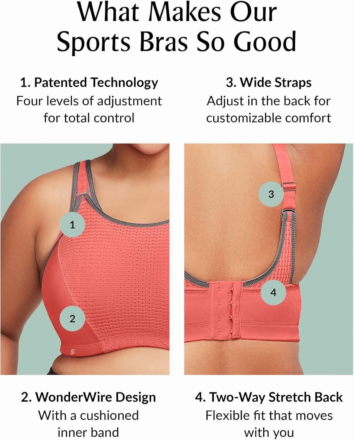 Glamorise Women's Full Figure Elite Performance Adjustable Wonderwire Sport Bra #9167