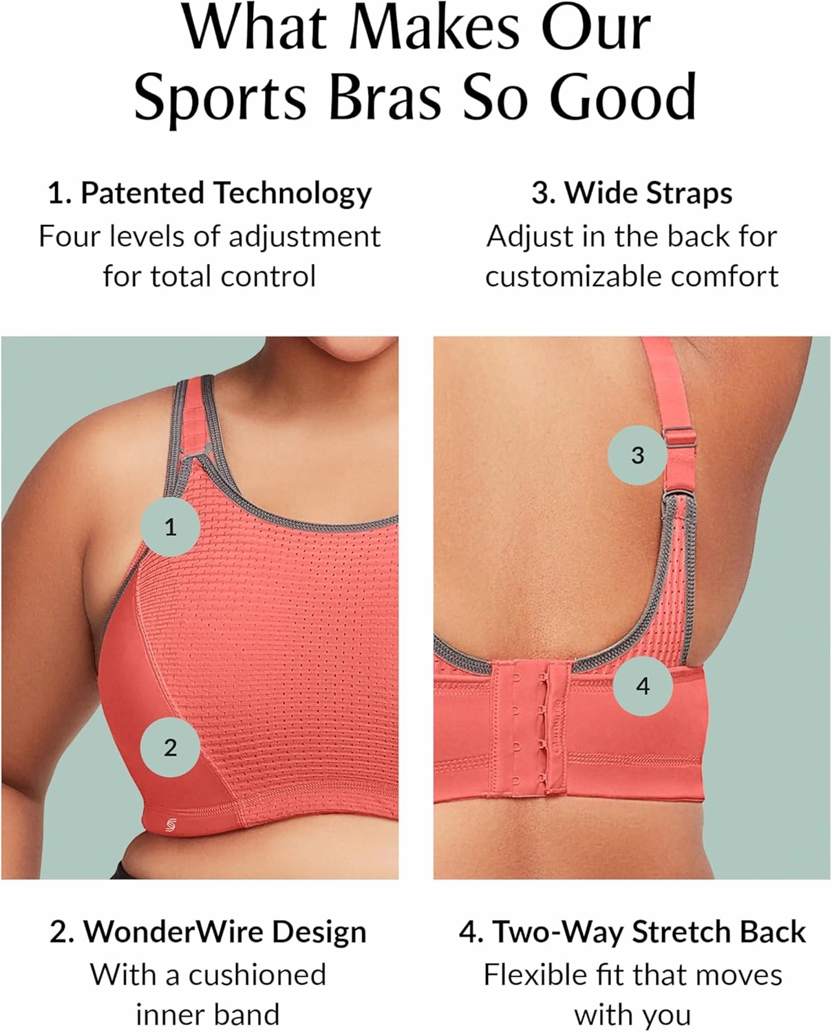 Glamorise Women's Full Figure Elite Performance Adjustable Wonderwire Sport Bra #9167