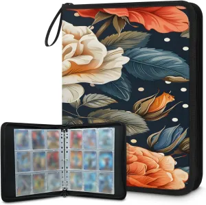 Glitter Roses 3 Ring Trading Zipper Binder Strap, Trading Card Binder 9 Pocket, 900 Pockets Card Holder with 50 Removable Sleeves for Game Cards