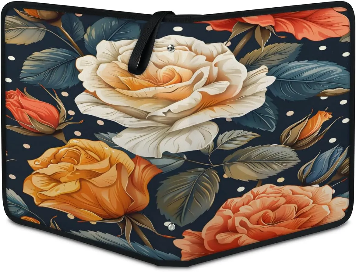 Glitter Roses 3 Ring Trading Zipper Binder Strap, Trading Card Binder 9 Pocket, 900 Pockets Card Holder with 50 Removable Sleeves for Game Cards