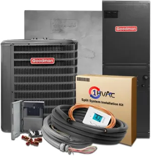 Goodman 15 SEER2 Central Split Unit Heat Pump AC/Heating System with 50' Install and 10K Backup Heat Kit | 3-Ton 36000 BTU, TXV Device, Single Stage HVAC System | R32 Refrigerant