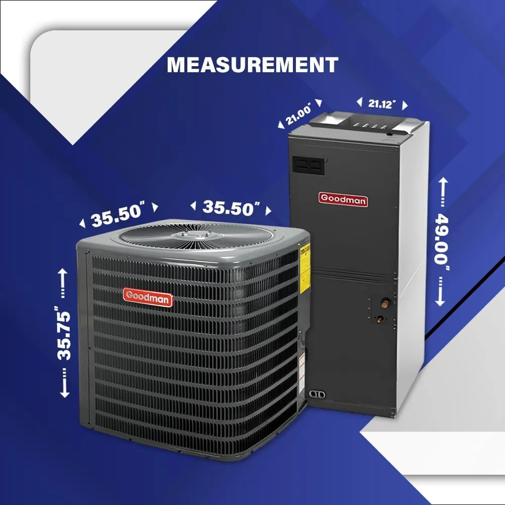 Goodman 15 SEER2 Central Split Unit Heat Pump AC/Heating System with 50' Install and 10K Backup Heat Kit | 3-Ton 36000 BTU, TXV Device, Single Stage HVAC System | R32 Refrigerant