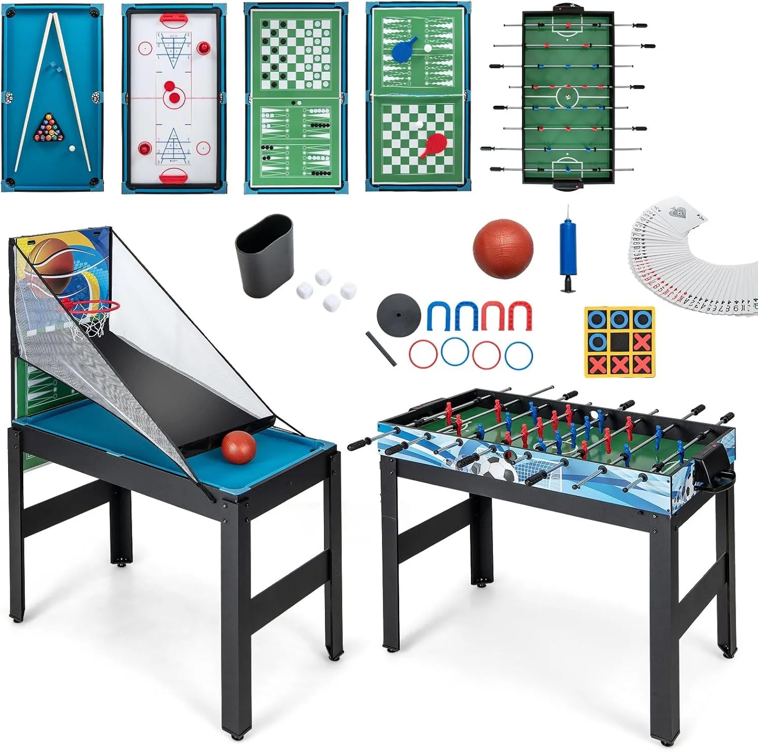 Goplus 14-in-1 Multi Game Table, Combo Game Table w/Foosball, Air Hockey, Pool, Table Tennis, Basketball, Chess, Checkers, Bowling, Shuffleboard, Kids Adults Gifts for Home, Arcade, Game Room