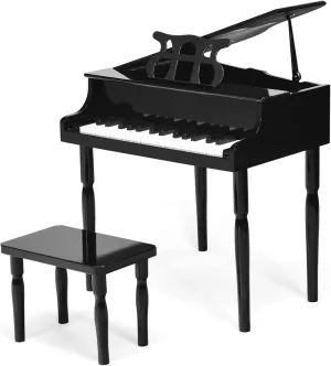 Goplus 30-Key Classical Kids Piano, Mini Grand Piano Wooden Learn-to-Play Musical Instrument Toy with Bench, Piano Lid, Music Rack, Gift for Boys Girls Aged 2  Baby Toddler (4 Straight Leg-Black)