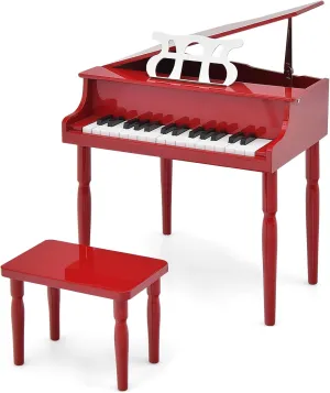 Goplus 30-Key Classical Kids Piano, Mini Grand Piano Wooden Learn-to-Play Musical Instrument Toy with Bench, Piano Lid, Music Rack, Gift for Boys Girls Aged 2  Baby Toddler (4 Straight Leg-Red)