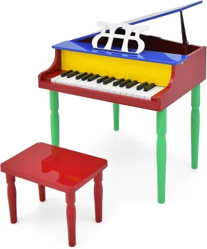 Goplus 30-Key Classical Kids Piano, Mini Grand Piano Wooden Learn-to-Play Musical Instrument Toy with Bench, Piano Lid, Music Rack, Gift for Boys Girls Aged 3  Baby Toddler (4 Straight Leg-Colorful)