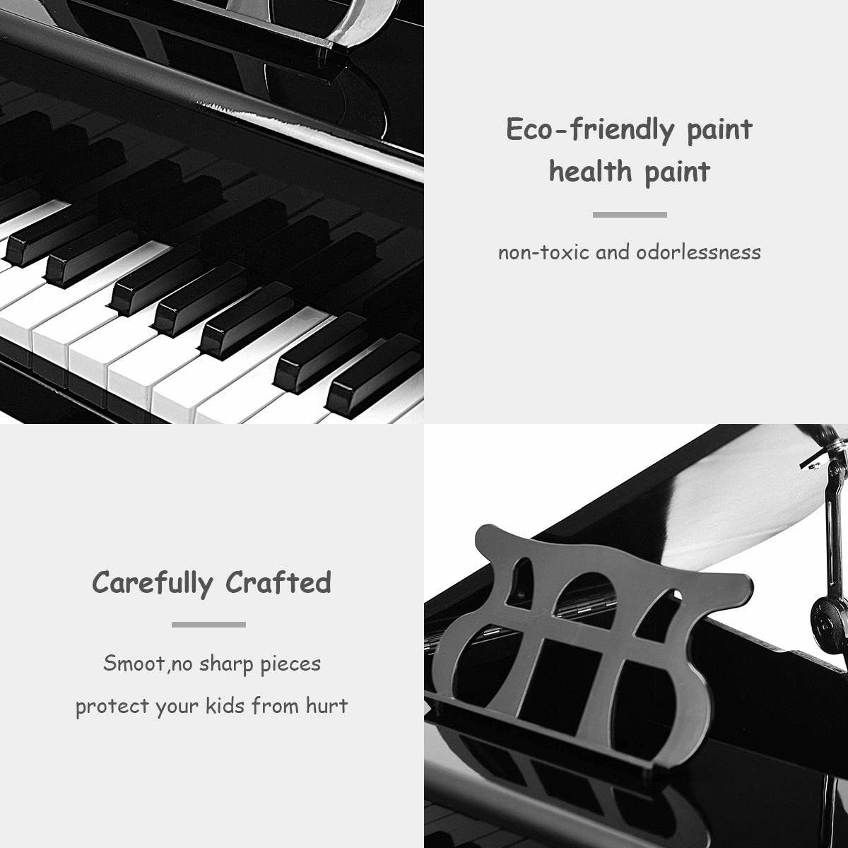 Goplus 30-Key Classical Kids Piano, Mini Grand Piano Wooden Learn-to-Play Musical Instrument Toy with Bench, Piano Lid, Music Rack, Gift for Boys Girls Aged 2  Baby Tollder(3 Straight Leg-Black)