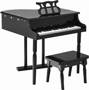 Goplus 30-Key Classical Kids Piano, Mini Grand Piano Wooden Learn-to-Play Musical Instrument Toy with Bench, Piano Lid, Music Rack, Gift for Boys Girls Aged 2  Baby Tollder(3 Straight Leg-Black)