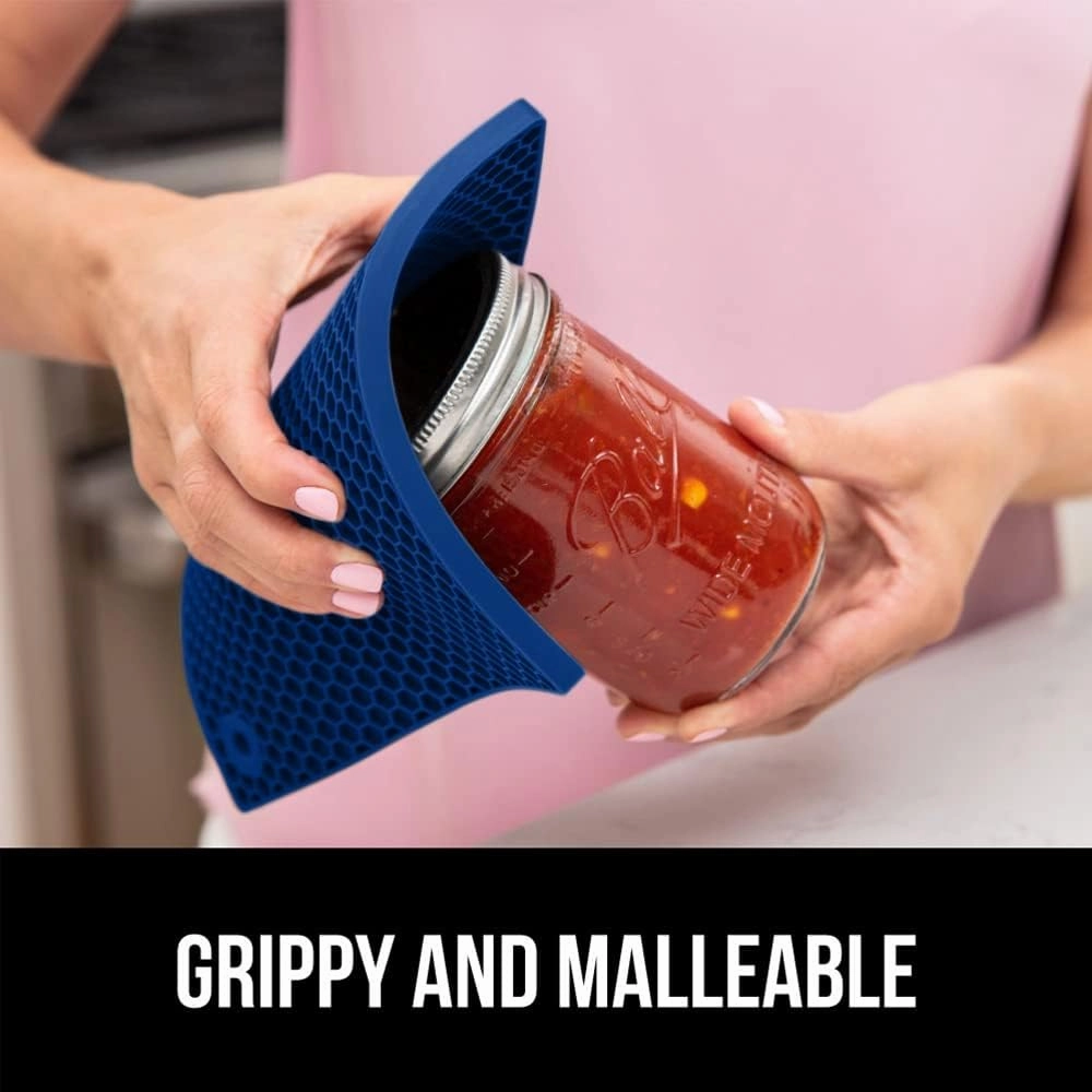 GORILLA GRIP BPA-Free Soft Silicone Oven Mitts Potholder Set of 4, Heat Resistant Hot Pads, Thick Cotton Lined Cooking Mitt, Long Gloves Protect Hands, Kitchen Waterproof Trivet Mats, 12.5 in, Blue