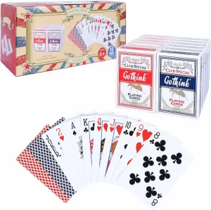 GOTHINK 12 Pack Standard Playing Cards with Plastic Coating,Poker Size Deck of Cards Index in 6 Red and 6 Blue,Paper Stock with Blue Core Construction,Casino Grade,Family Game Poker Toy Gifts