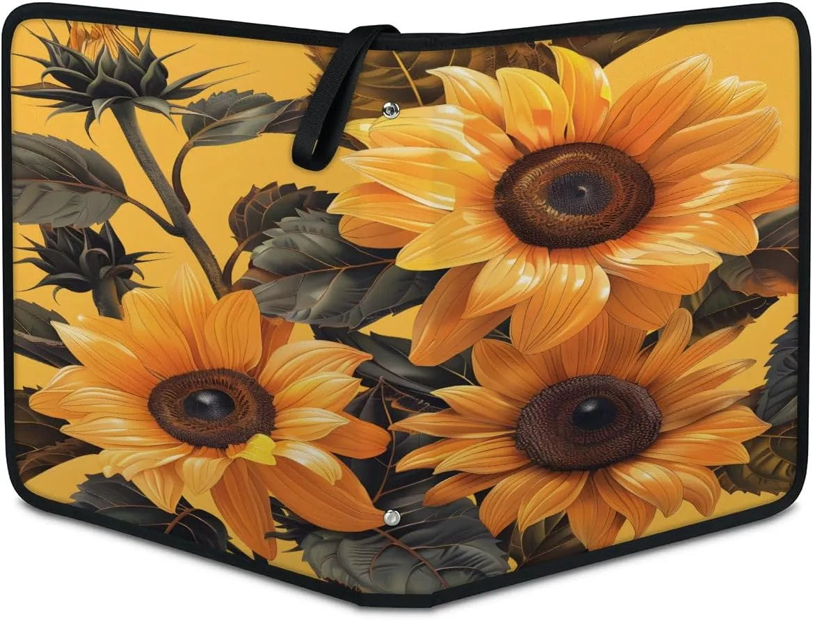 Graceful Sunflowers 3 Ring Trading Zipper Binder Strap, Trading Card Binder 4 Pocket, 400 Pockets Card Holder with 50 Removable Sleeves for Game Cards
