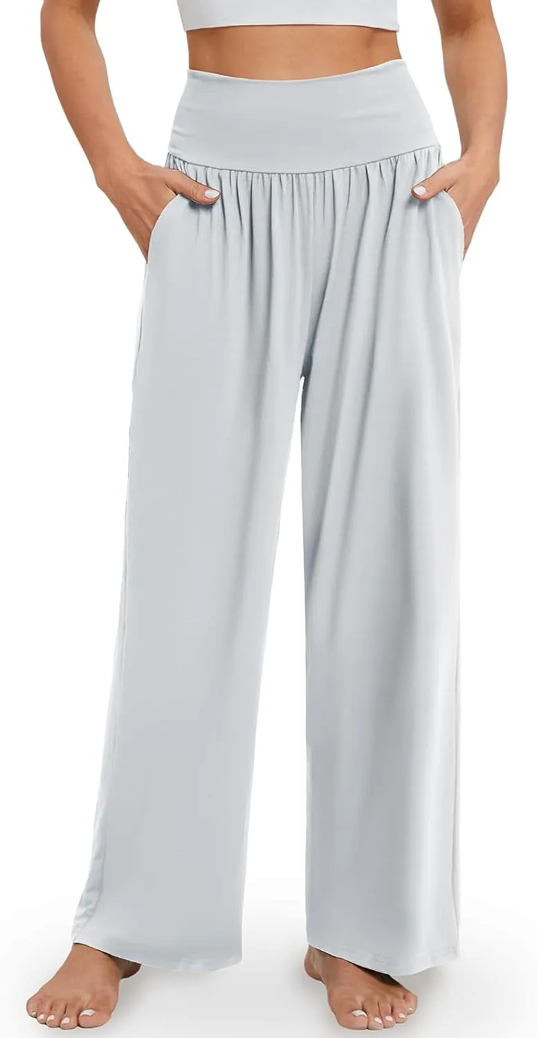 Gracyoga Wide Leg Yoga Pants for Women Casual Loose Cozy Sweatpants High Waisted Lounge Pajama Flowy Pants With Pockets