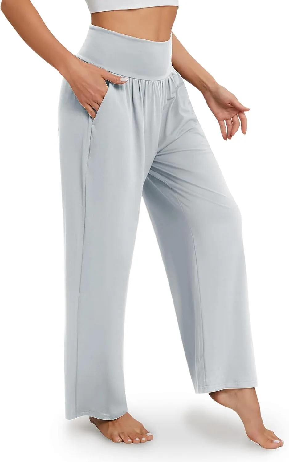 Gracyoga Wide Leg Yoga Pants for Women Casual Loose Cozy Sweatpants High Waisted Lounge Pajama Flowy Pants With Pockets