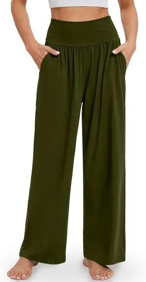 Gracyoga Wide Leg Yoga Pants for Women Casual Loose Cozy Sweatpants High Waisted Lounge Pajama Flowy Pants With Pockets