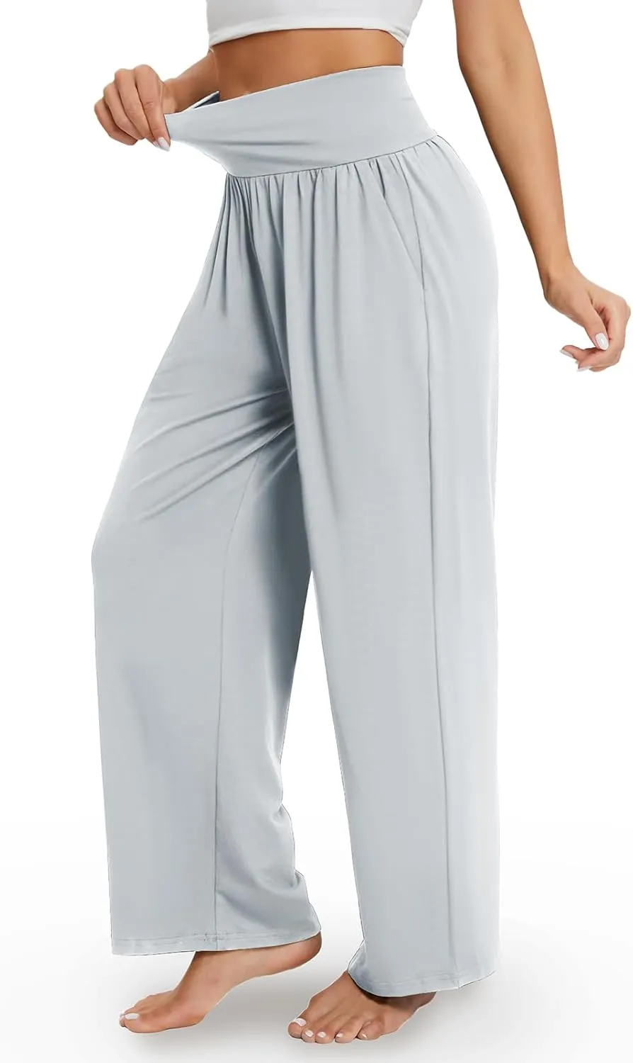 Gracyoga Wide Leg Yoga Pants for Women Casual Loose Cozy Sweatpants High Waisted Lounge Pajama Flowy Pants With Pockets