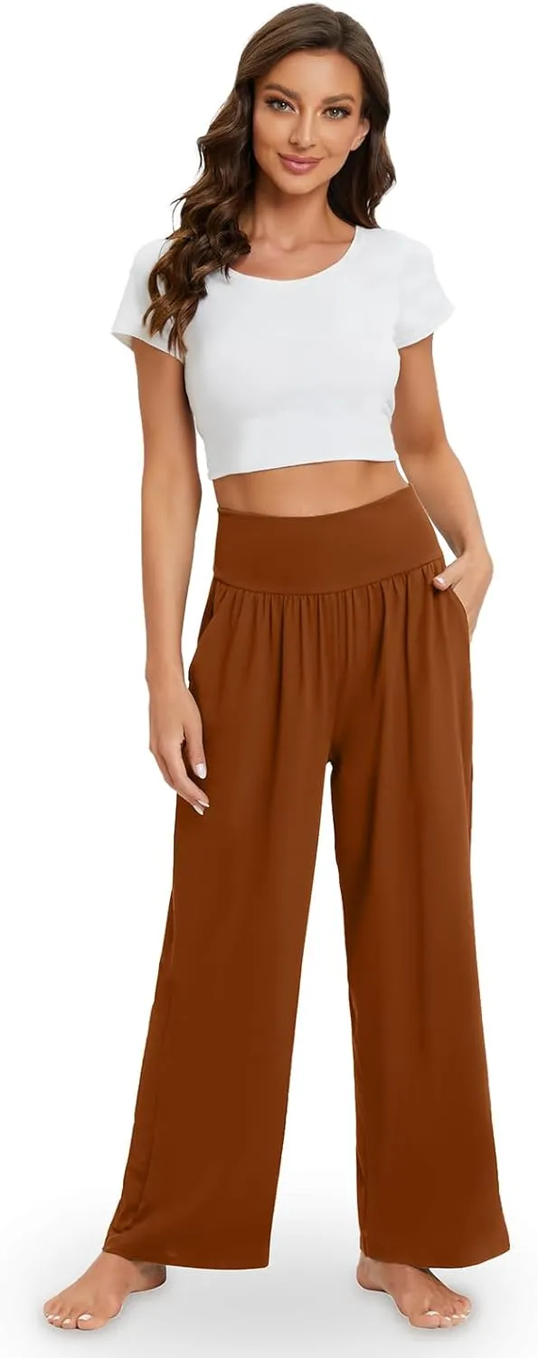 Gracyoga Wide Leg Yoga Pants for Women Casual Loose Cozy Sweatpants High Waisted Lounge Pajama Flowy Pants With Pockets