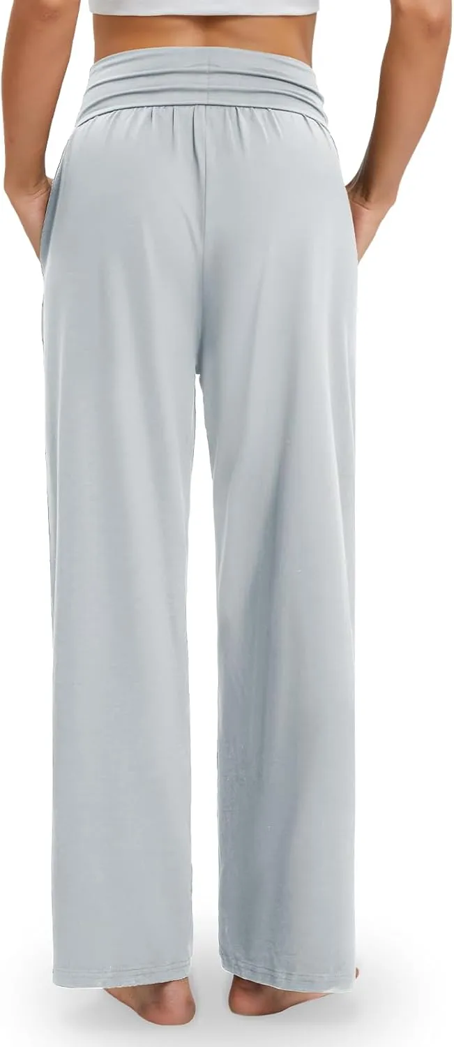 Gracyoga Wide Leg Yoga Pants for Women Casual Loose Cozy Sweatpants High Waisted Lounge Pajama Flowy Pants With Pockets
