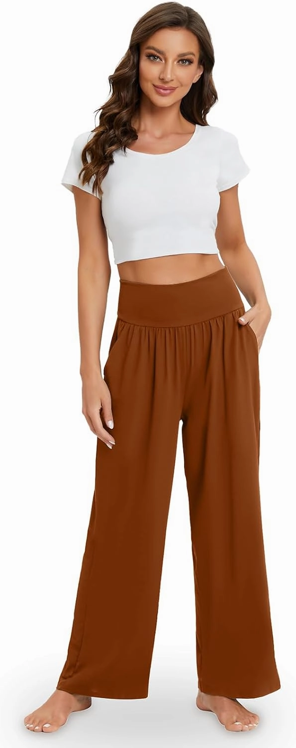 Gracyoga Wide Leg Yoga Pants for Women Casual Loose Cozy Sweatpants High Waisted Lounge Pajama Flowy Pants With Pockets