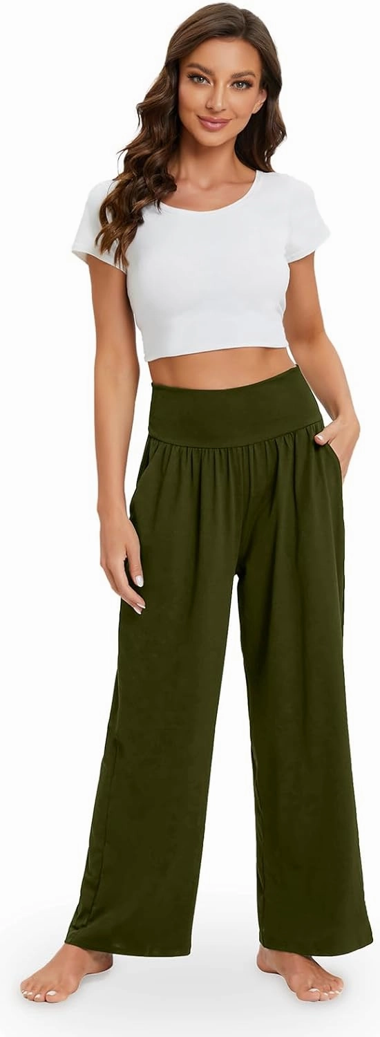 Gracyoga Wide Leg Yoga Pants for Women Casual Loose Cozy Sweatpants High Waisted Lounge Pajama Flowy Pants With Pockets
