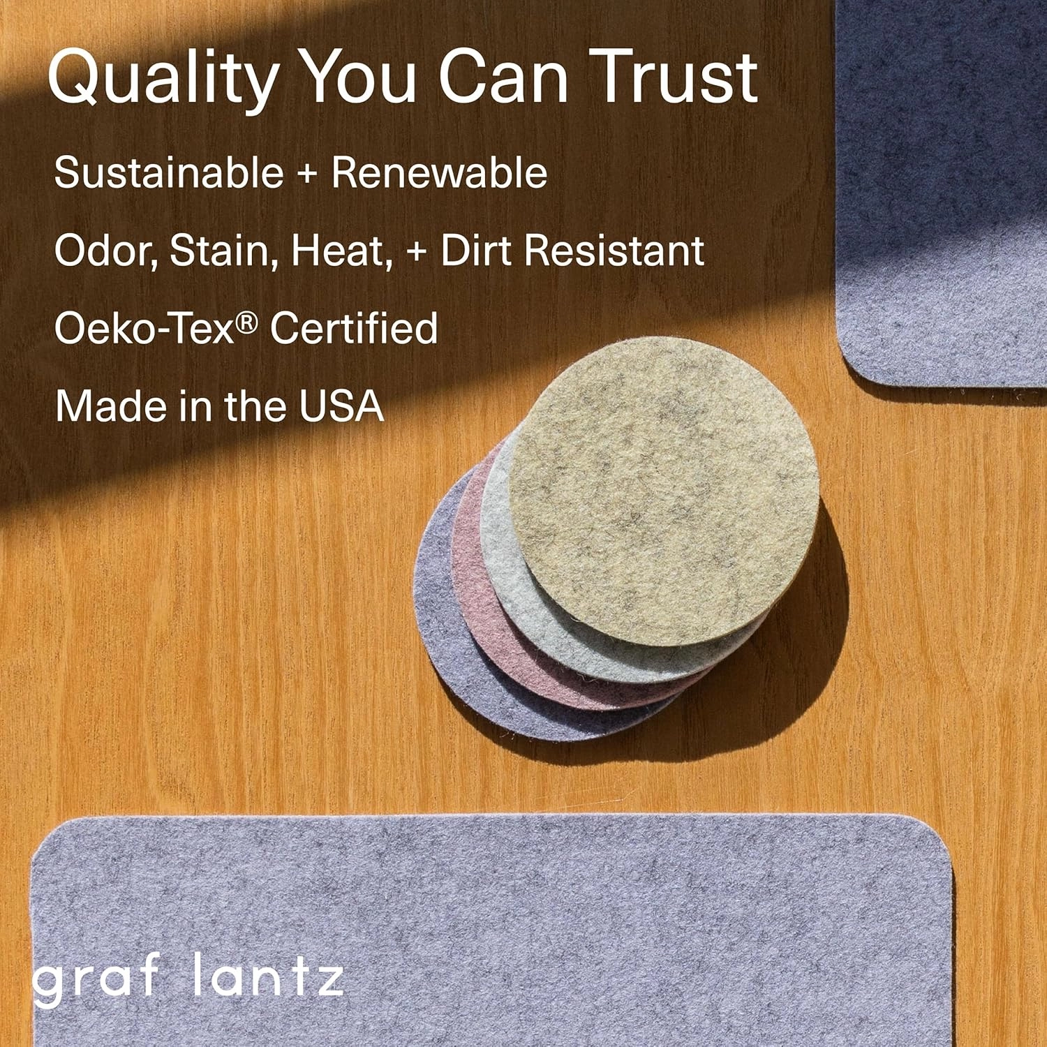 Graf Lantz - Bierfilzl Felt Coasters - Square - 100% Merino Wool - Moisture Wicking - Heat Resistant - Sustainable - Absorbs - Home Decor - Housewarming Gift - 6 Coaster Set - 4" x 4" x 5 mm - Rainbow