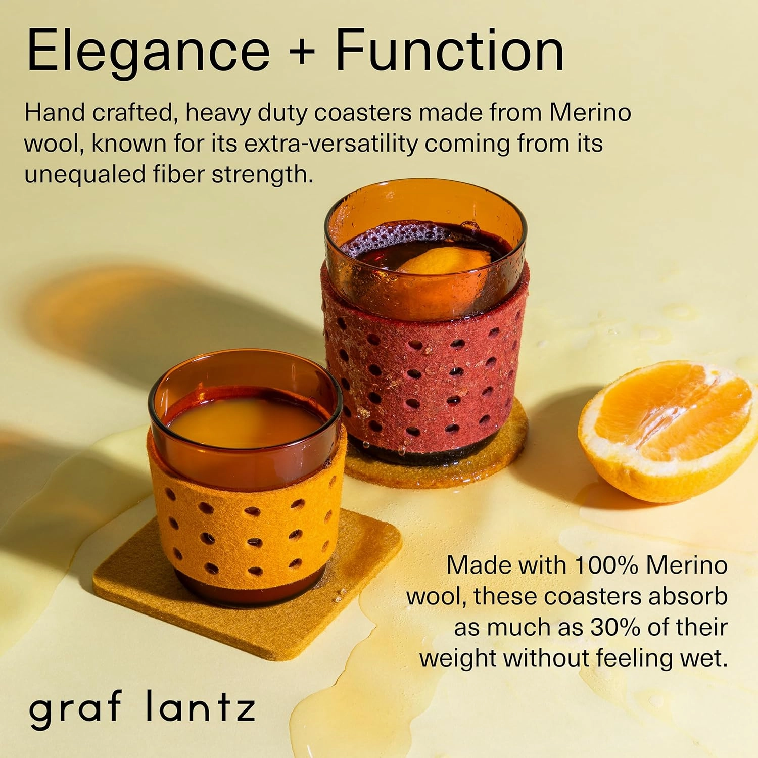 Graf Lantz - Bierfilzl Felt Coasters - Square - 100% Merino Wool - Moisture Wicking - Heat Resistant - Sustainable - Absorbs - Home Decor - Housewarming Gift - 6 Coaster Set - 4" x 4" x 5 mm - Rainbow