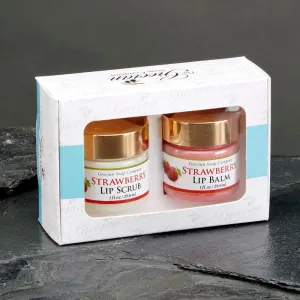 Grecian Ultimate Lip Care Gift Set Strawberry Flavor - All-Natural Handmade Lip Scrub Exfoliator & Lip Balm for Dark Lips, 4 Flavors, Lip Lightening & Hydration, Soft and Plump 2oz