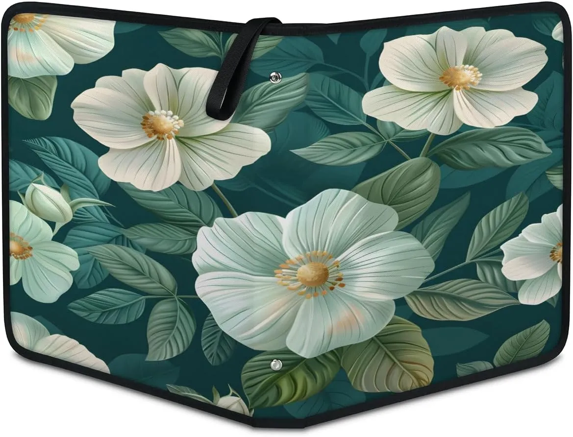 Green Flowers 3 Ring Trading Zipper Binder Strap, Trading Card Binder 4 Pocket, 400 Pockets Card Holder with 50 Removable Sleeves for Game Cards