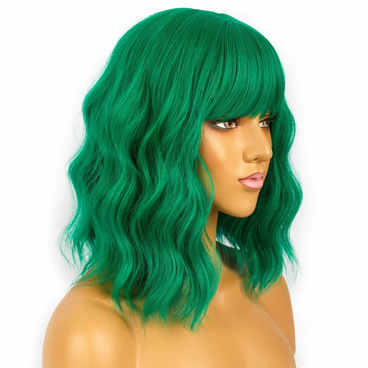 Green Wig for Women Short Bob Wigs with Bangs Natural Synthetic Green Wig Shoulder Length Colorful Wigs for Daily PartyUse(12inch,Green)