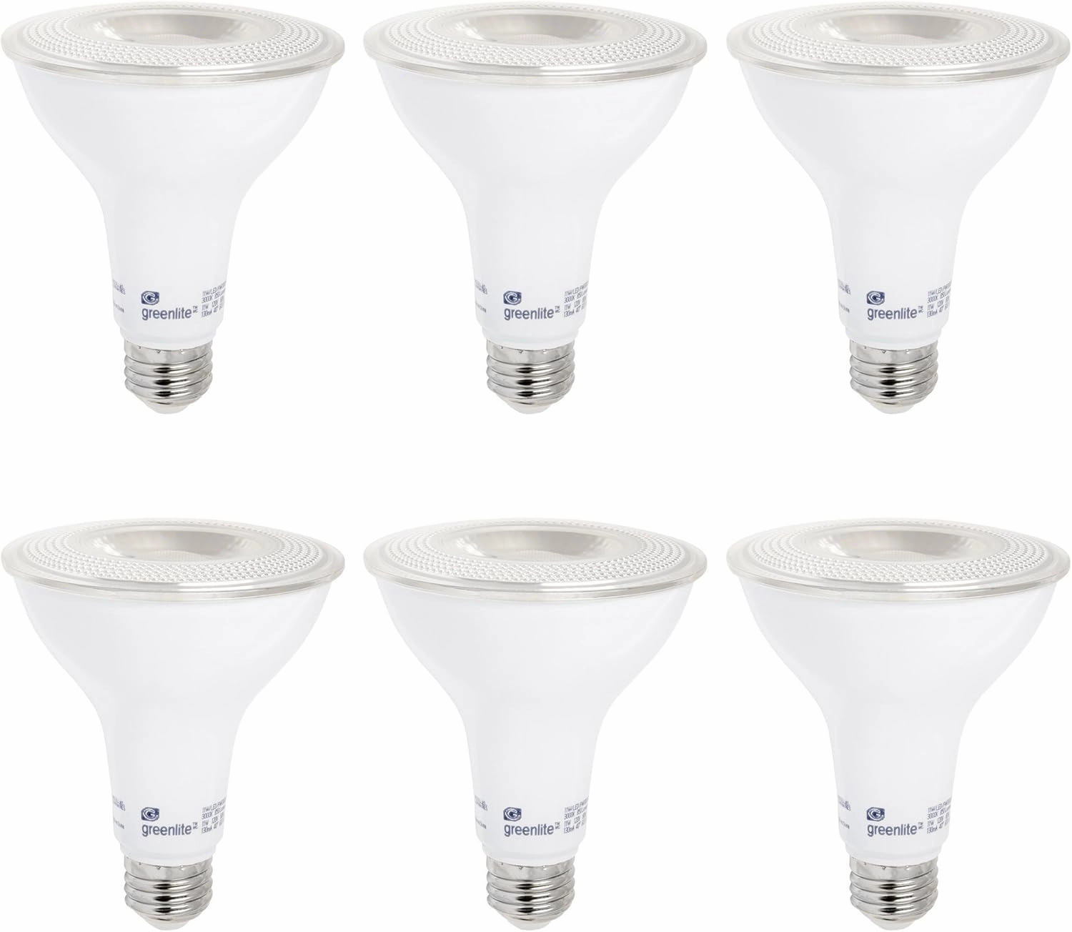 Greenlite LED PAR30 Long Neck Dimmable Flood Light Bulb, 11W (75W Equivalent), 850 Lumens, 3000k Bright White, Indoor/Outdoor, Weatherproof, 120V, Energy Star Certified, (6 Pack)