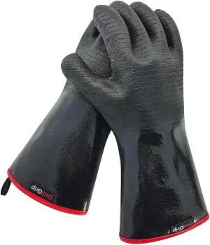 GrillGrip Heat Resistant BBQ Grill Gloves 932°F – Waterproof Neoprene Mitts with Long Cuffs for Grilling, Smoking, Deep Frying, Barbecue, Cooking, Handling Hot Meat, Turkey, Outdoor Use