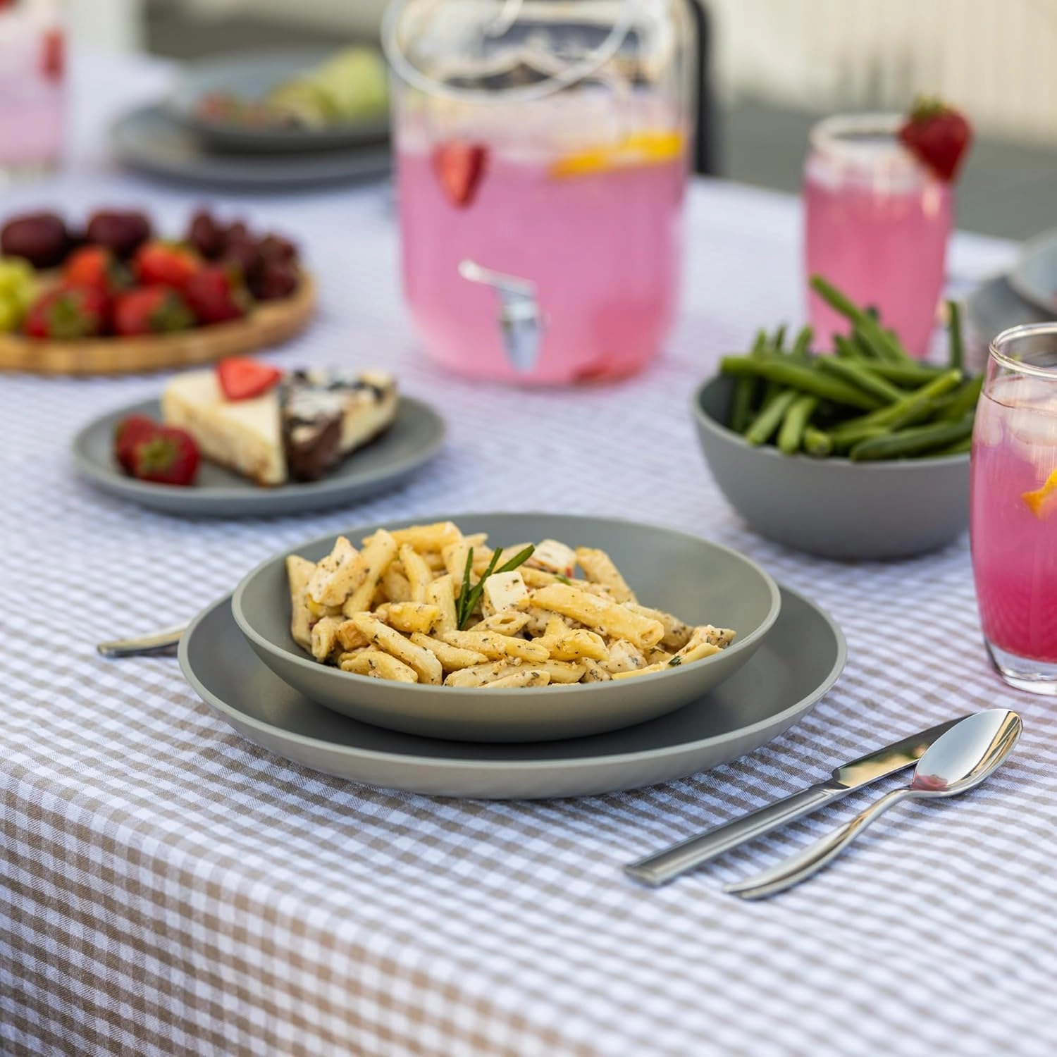 Grow Forward 16-piece Premium Wheat Straw Dinnerware Sets for 4 - Unbreakable Dishwasher & Microwave Safe Plastic Plates and Bowls Sets - Patio, Outdoors, RV, Camping Dishes - Feather