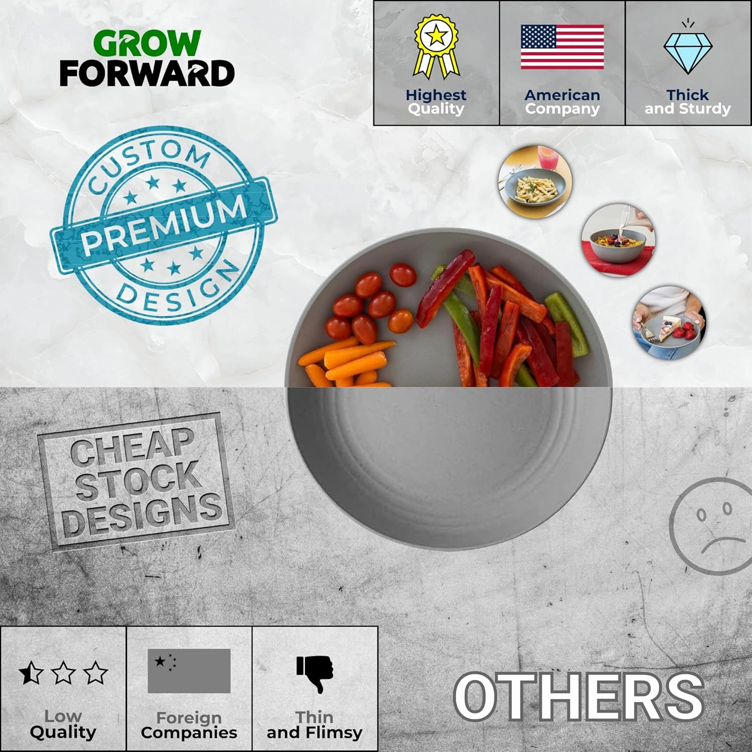 Grow Forward 16-piece Premium Wheat Straw Dinnerware Sets for 4 - Unbreakable Dishwasher & Microwave Safe Plastic Plates and Bowls Sets - Patio, Outdoors, RV, Camping Dishes - Feather