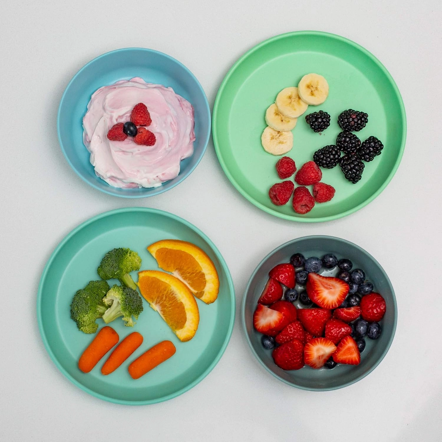 Grow Forward Bamboo Kids Plates and Bowls Sets - 8-Piece Dishwasher Safe Non Toxic Plates for Kids - Reusable Eco Friendly BPA Free Dishes Dinnerware Sets for Children - Rainforest