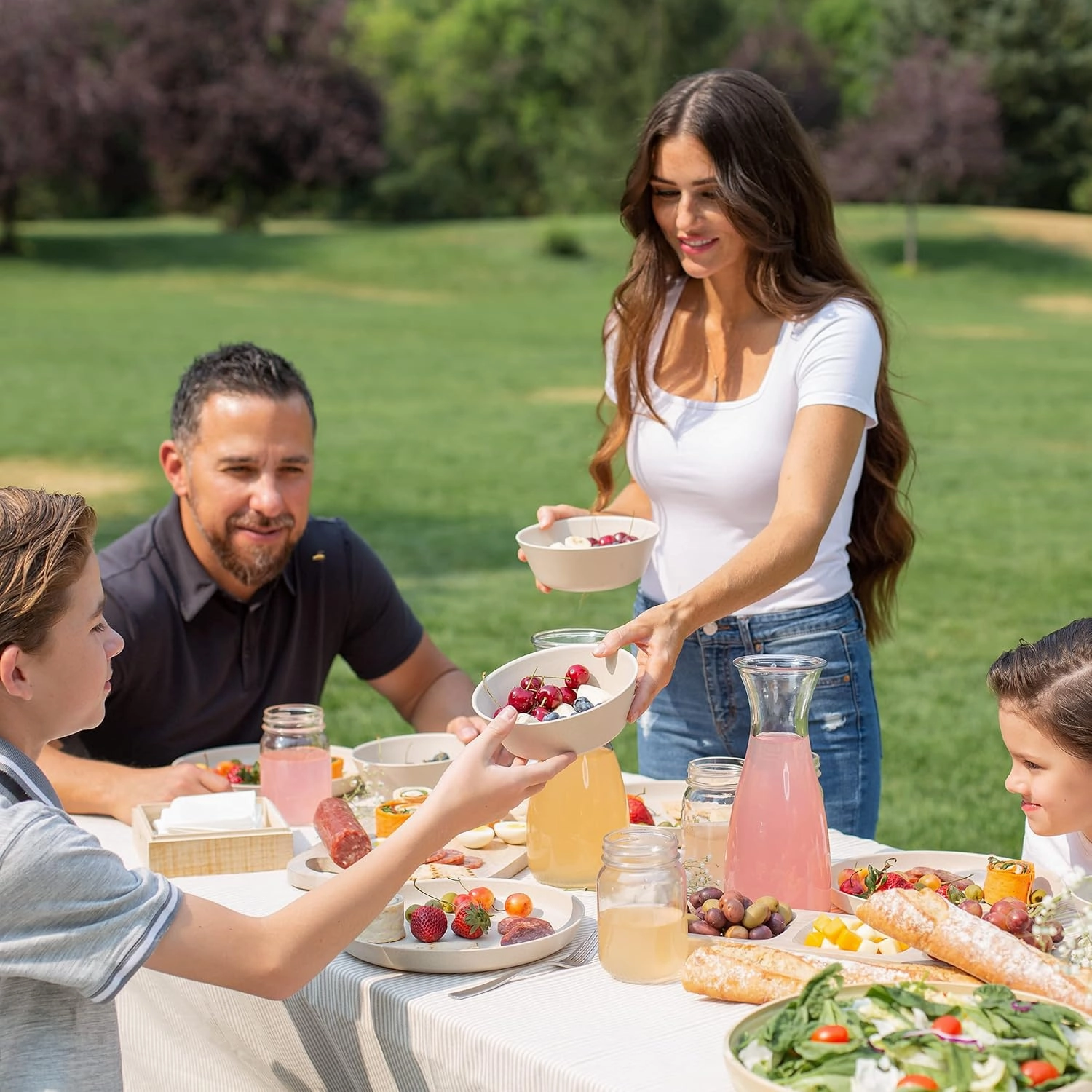 Grow Forward Premium Wheat Straw Plates and Bowls Sets - 8-Piece Wheat Straw Dinnerware Sets - Unbreakable & Reusable Microwave Safe Plastic Dinner Plates for Outdoors, RV, Camping Dishes - Sahara