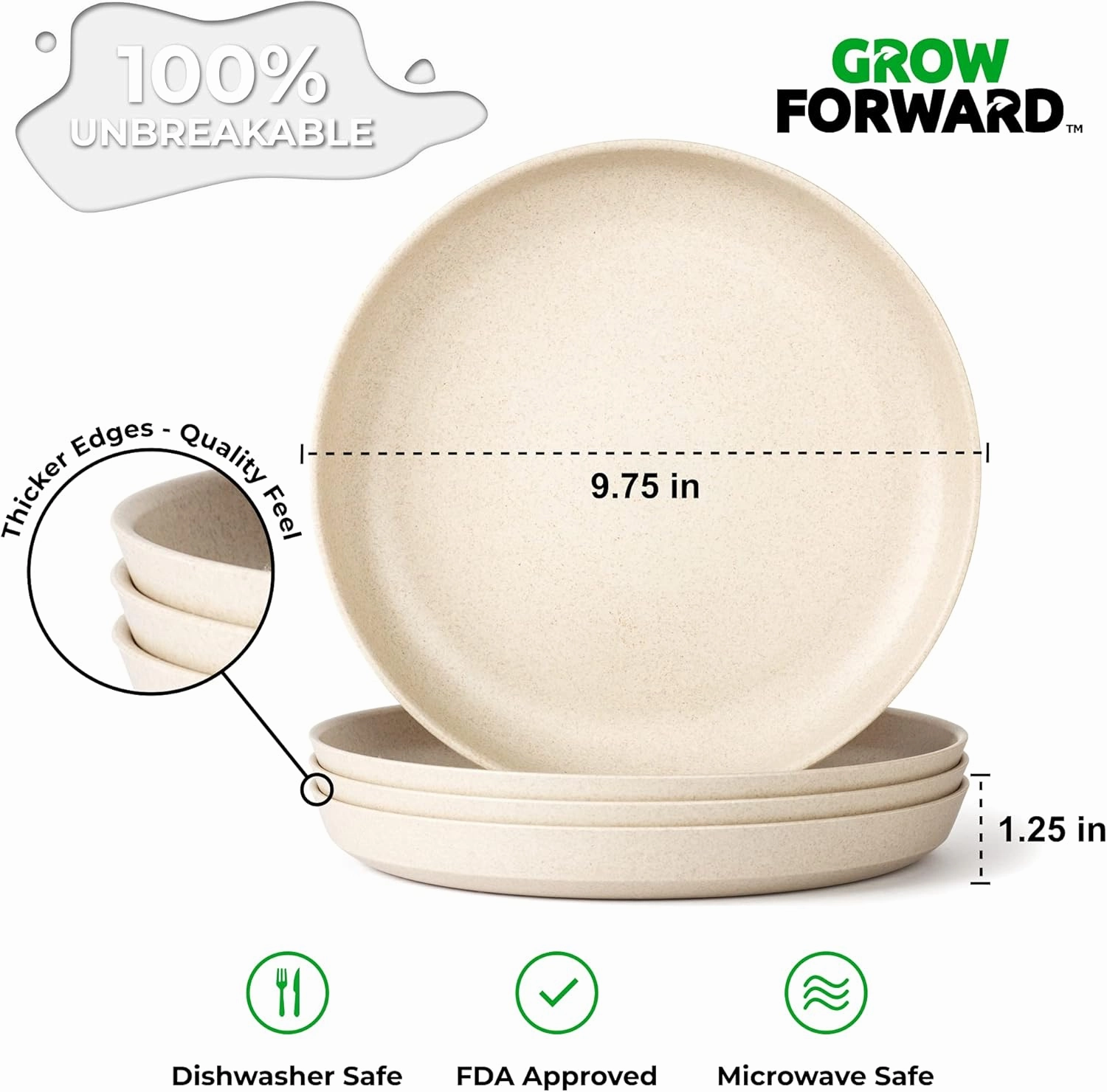 Grow Forward Premium Wheat Straw Plates and Bowls Sets - 8-Piece Wheat Straw Dinnerware Sets - Unbreakable & Reusable Microwave Safe Plastic Dinner Plates for Outdoors, RV, Camping Dishes - Sahara