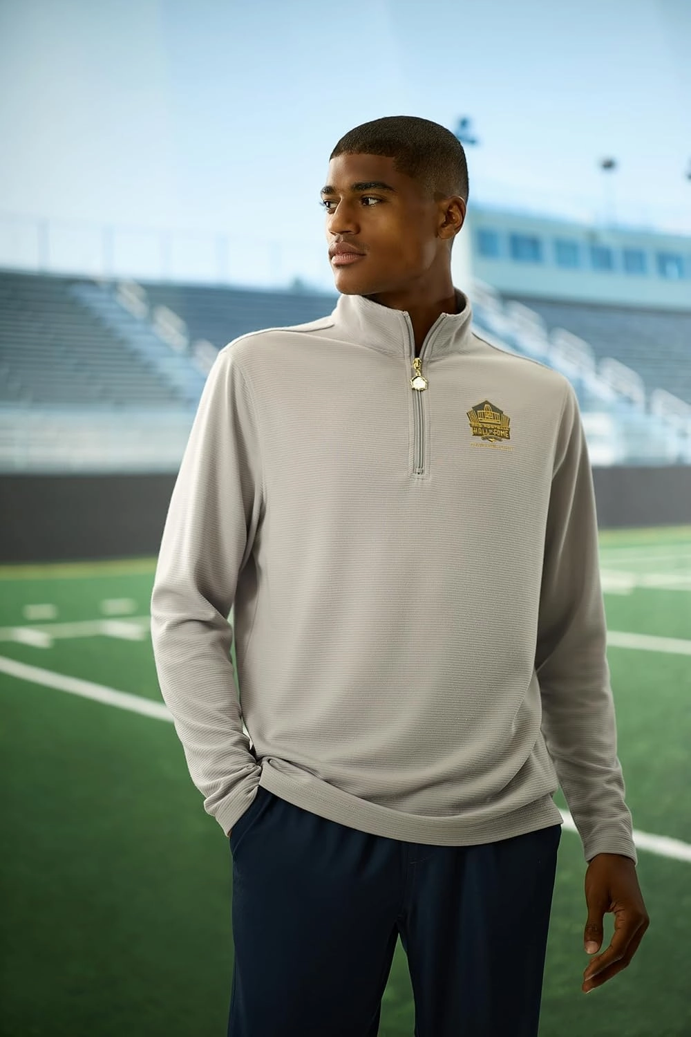 Haggar Pro Football Hall of Fame Mock Neck Ribbed Quarter Zip Pullover