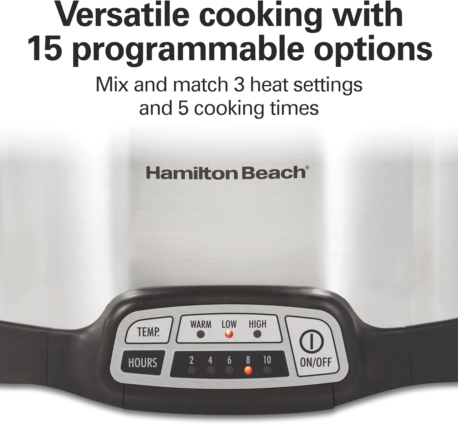 Hamilton Beach 4 Quart Programmable Slow Cooker with Flexible Easy Programming, 5 Cooking Times, Dishwasher-Safe Crock & Lid, Silver (33443)