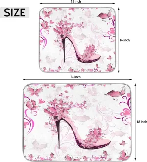 Hand Painted Heart Flower High Heels Dish Drying Mat Non slip Drainer Rack Pad Absorbent Fast Dry Coffee Bar Mat Reusable Washable Microfiber Pad for Kitchen 16 × 18 Inch