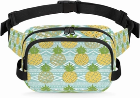 Hand Painted Cute Pineapple Waterproof Fanny Pack for Women Men Adjustable Waist Bag with Double Zipper Pockets Lightweight Square Hip Pack for Running Travel Hiking Workout Cycling