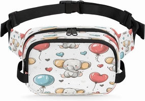 Hand Painted Elephant Love Balloon Waterproof Fanny Pack for Women Men Adjustable Waist Bag with Double Zipper Pockets Lightweight Square Hip Pack for Running Travel Hiking Workout Cycling
