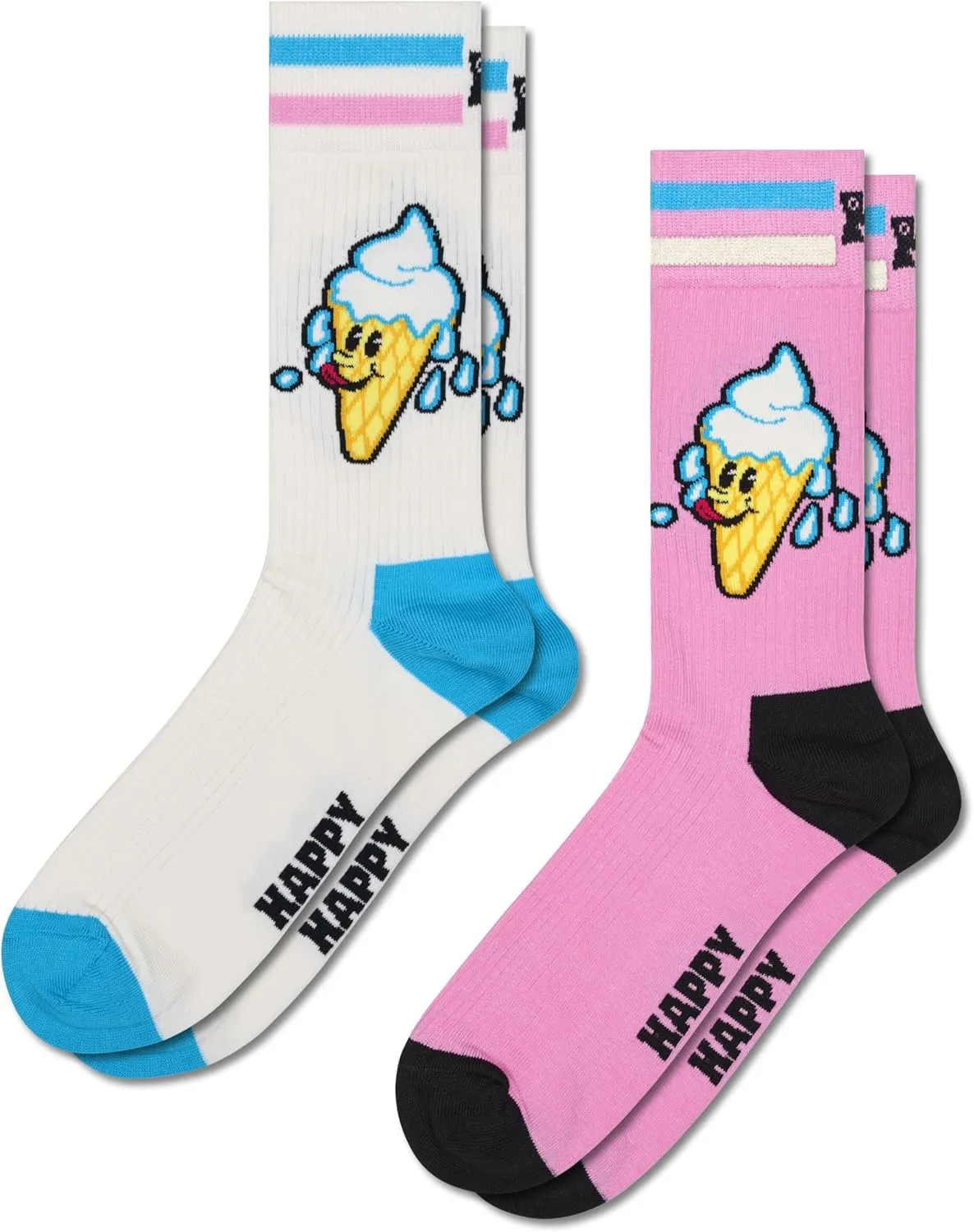Happy Socks Foodie Design Sustainable Crew Sock Gift Box Sets- For Men and Women- Burger, Ice Cream, Picnic
