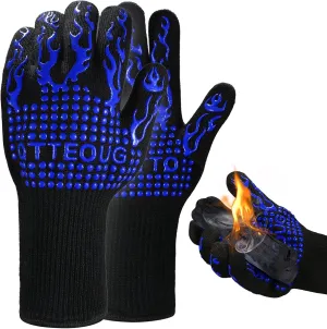 Heat Resistant Grilling Gloves, BBQ Gloves，1472°F Oven Mitts, Silicone Non-Slip Cooking Gloves, for Kitchen, BBQ and Baking (12 inches) BBQ Accessories,Grill Gloves for Outdoor Grill