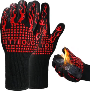 Heat Resistant Grilling Gloves, BBQ Gloves，1472°F Oven Mitts, Silicone Non-Slip Cooking Gloves, for Kitchen, BBQ and Baking (12 inches) BBQ Accessories,Grill Gloves for Outdoor Grill