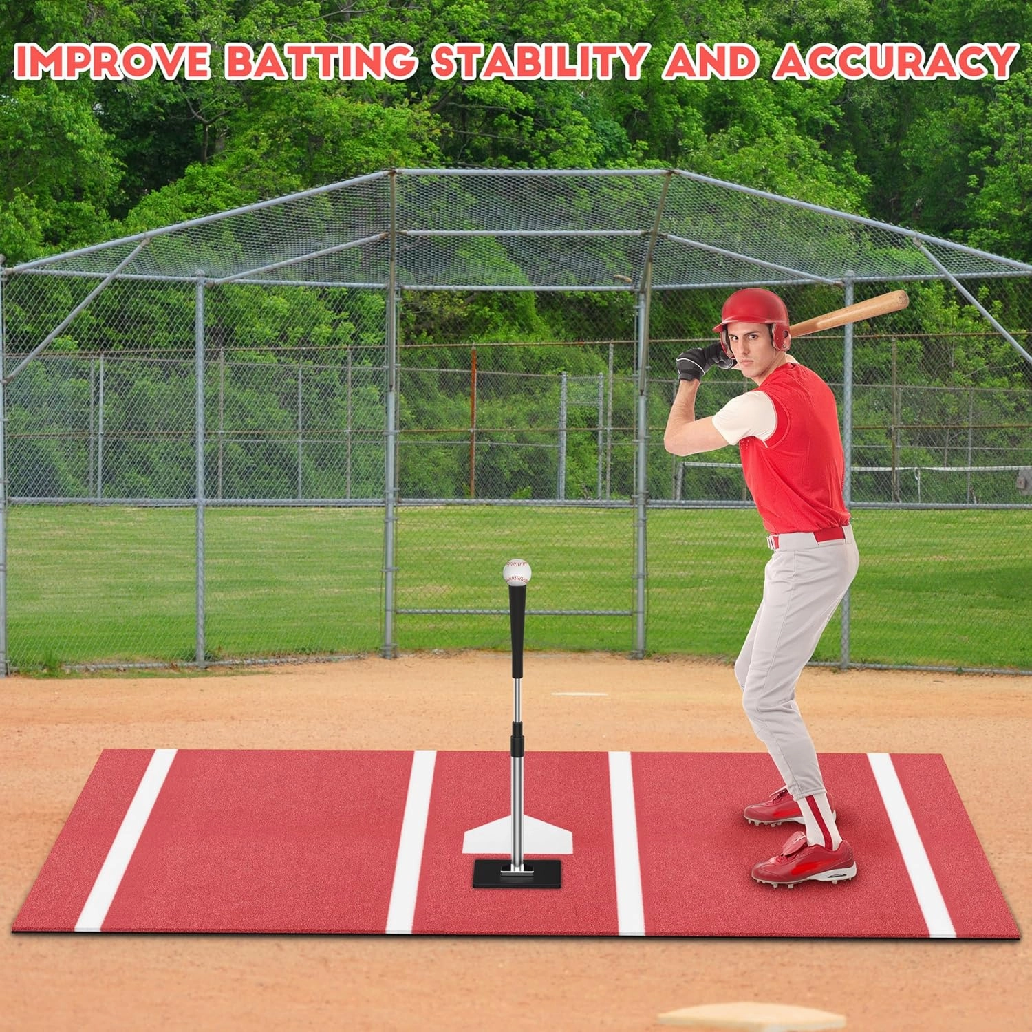 Heavy-Duty Baseball Batting Hitting Mat 12' x 6' Baseball Softball Turf Training Mat Regulation Size with Home Plate Non-Slip Bottom Thickening Design Suitable for Indoor and Outdoor Use