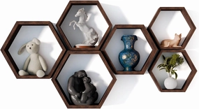 Hexagon Floating Shelves Set of 6 Honeycomb Shelves for Wall, Wooden Hexagon Shelves for Farmhouse Storage, Sturdy Elegant & Geometric octagon shelf for office, Kids, DIY & Hallway Wall Décor