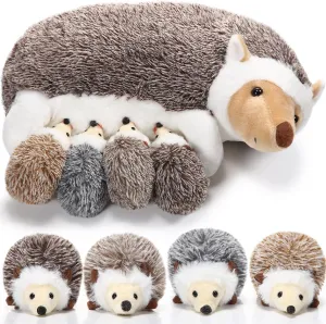 Hiboom 5 Pcs Nurturing Hedgehog Stuffed Animals Valentine Gift for Kids Magnetic Mommy Plush with 4 Stuffed Baby Hoglets Soft Hedgehog Plushies for Baby Shower Birthday Woodland Party