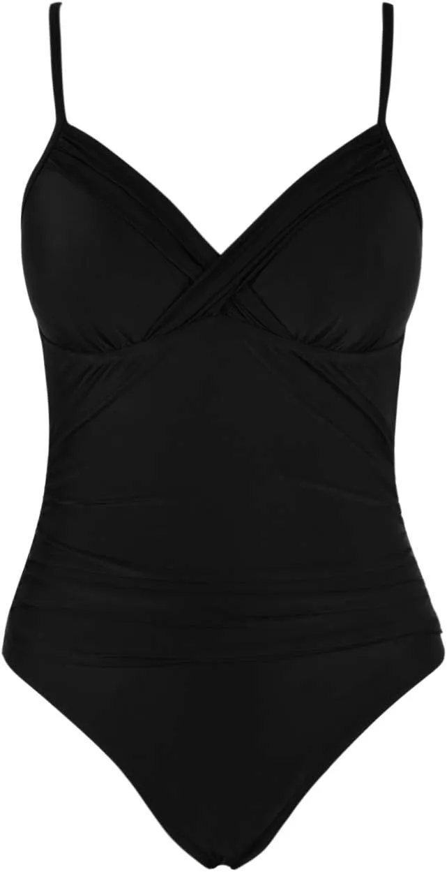 Hilor Women's One Piece Swimsuits Front Twist Swimwear V Neck Shirred Bathing Suit Monokini Tummy Control
